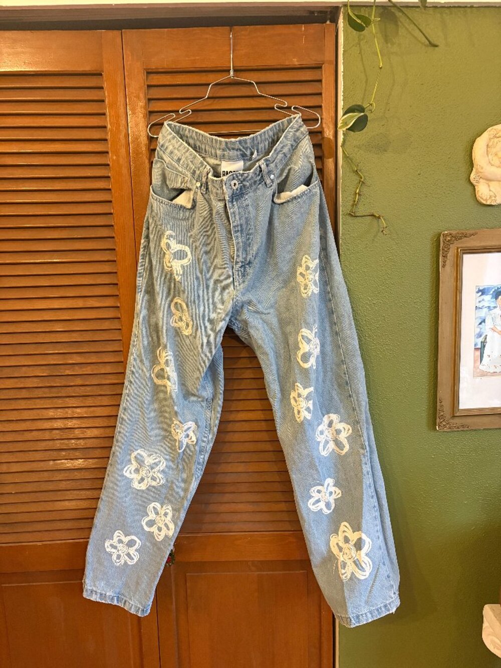 Ragged Priest Jeans Baggy Highrise Straight leg Floral Denim Pants size 34